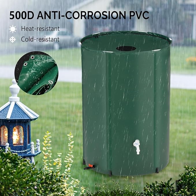 VINGLI 100 Gallon Collapsible Rain Barrel, Portable Water Storage Tank, Rainwater Collection System Downspout, Water Catcher Container with Filter Spigot Overflow Kit