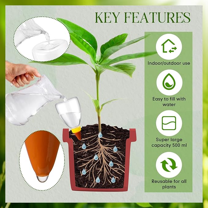 2 Pcs 17 oz Self Watering Planter Insert Plastic Self Watering Globes Automatic Plant Waterer for Indoor Outdoor Drip Irrigation Plant Watering Device with Slow Release Control