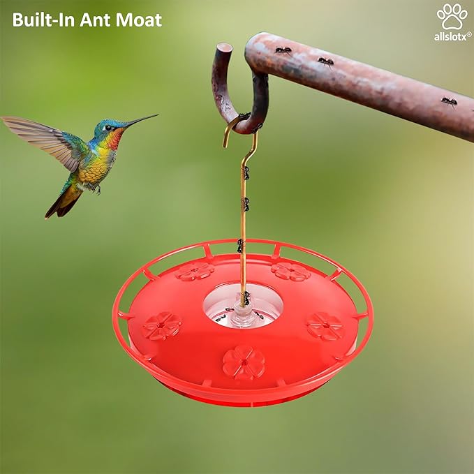 Hummingbird Feeders for Outdoors Hanging (2 Pack), 5 Feeding Ports 16 oz Plastic Hummingbird Feeder, Bee-Proof Leak-Proof No Drip, Easy to Clean with Cleaning Brushes