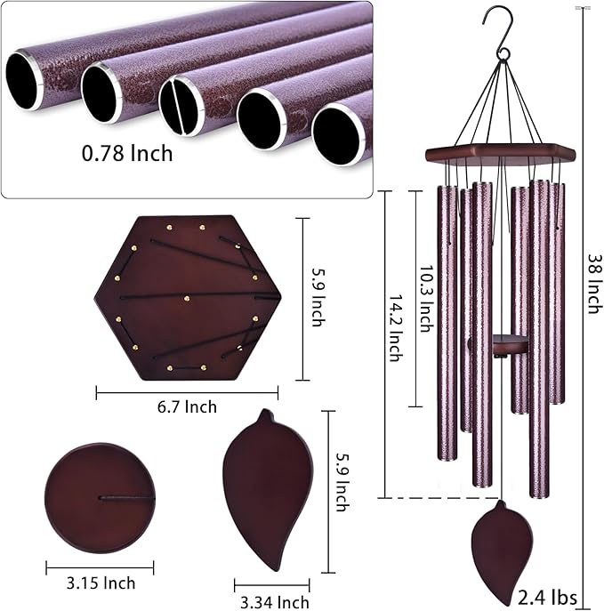 Sympathy Wind Chimes for Outside Deep Tone, Memorial Loss of a Loved, Large Wind Chimes with 6 Thicken Tubes & Hook, Outdoor Gifts Mother, Garden Decor