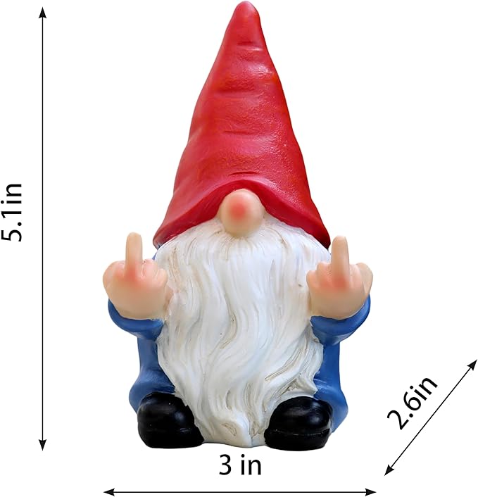 Middle Finger Gnome Mini 5.1in,Double Bird Gnome - Naughty Funny Outdoor Decoration for Yard Patio Lawn Ornament and Home Decor,Fairy Garden