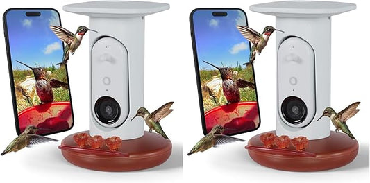 Birdbuddy Smart Non-Solar Pro Hummingbird Feeder with Camera - AI Bird Identification, 2K Video, 5MP Photos, Outdoor Hanging, Gift for Bird Watching (Pack of 2)