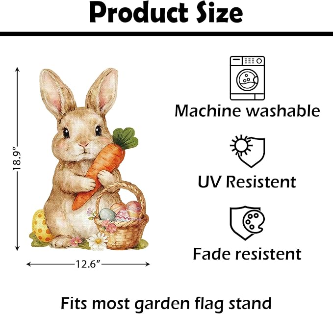 Heyfibro Happy Easter Bunny Garden Flag Banner Double Sided 12.6x18.9 Inch Cute Rabbit Garden Flag Small Yard Flags for Outside House Farmhouse Holiday Easter Outdoor Decorations