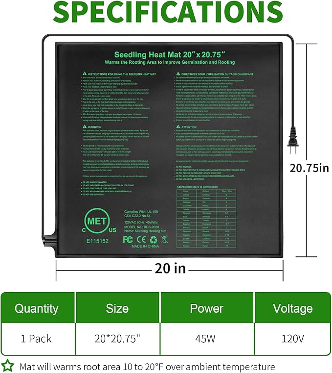 Seedling Heat Mat,20"x20.75" Heat mats for Seed Starting,Waterproof Plant Heating Mat Heating Pad for Seed Germination,Hydroponic Heating Pad Seed Starter