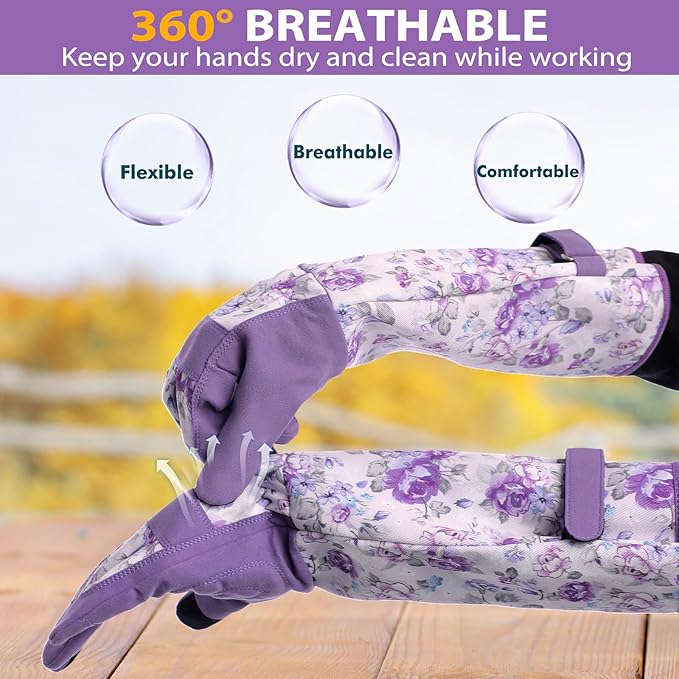 Trifabricy Gardening Gloves for Women - Long Garden Gloves with Grip Breathable, Thorn-Proof Puncture-Resistant Work Gloves