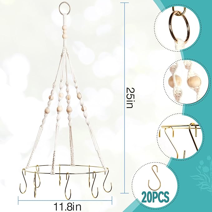 2pack Herb Drying Rack With Golden Herb Dryer Hooks, Hanging Rack With Wooden Balls, Golden Color