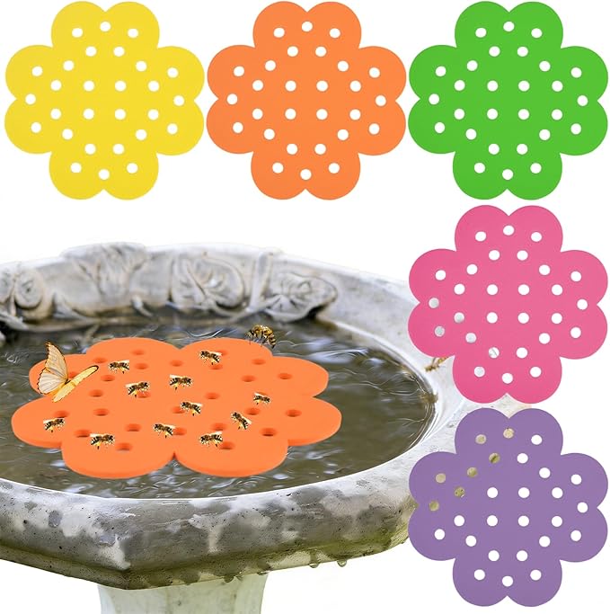 5 Pack Floating Bee Island, 6.5 Inch EVA Flower Shape Bee Watering Station, Bee Bath Bee Drinking Station Waterer & Butterfly Water Stations Butterfly Feeders for Outdoors Thirsty Pollinators Feeding