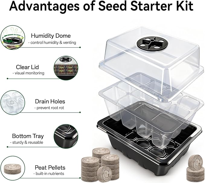 Halatool Seedling Trays Seed Starter Kit- Plant Germination Tray with Dome and Tray Base for Growing and Cloning (4 Set-Black)