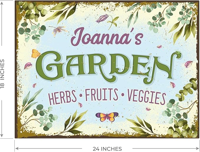 Custom Garden Sign, Present, Personalized Name for Vegetable Patch and Backyard Décor Sign, 18x24 Inches, Rust Free .063 Aluminum, Fade Resistant, Made in USA by Sigo Signs