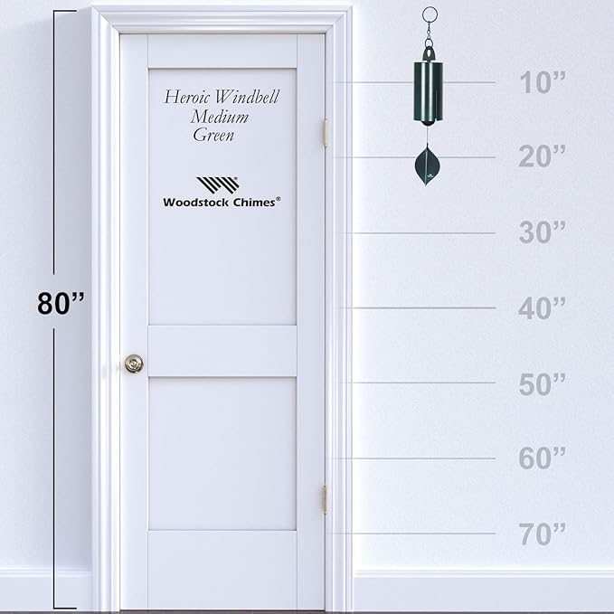 Woodstock Chimes Heroic Windbell Wind Chime for Outside 24" Medium Green,Deep Tone Sound, Outdoor Decor for Patio, Porch, Garden HWMG