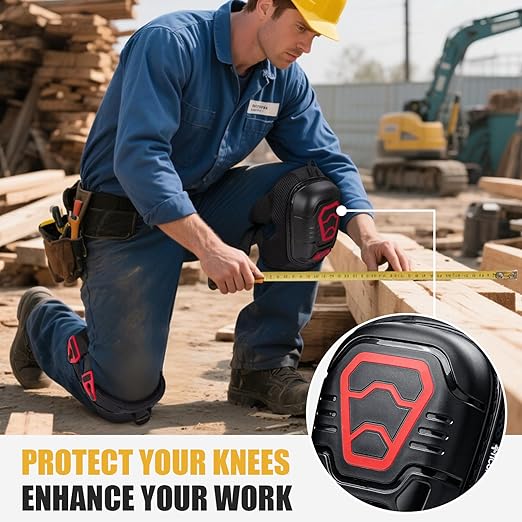 TICONN Gel Knee Pads for Work, Professional Heavy Duty Work Knee Pads for Men with Soft Foam and Gel Cushion for Men Construction, Garden, Flooring (Black/Red)