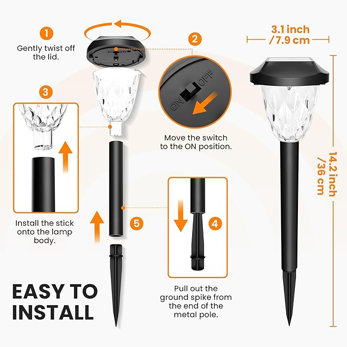 GIGALUMI 10 Pack Solar Lights Outdoor, Solar Pathway Lights with Great Pattern, Waterproof Auto On/Off Solar Powered Light for Outside Yard Garden Walkway Driveway Lawn Pathway