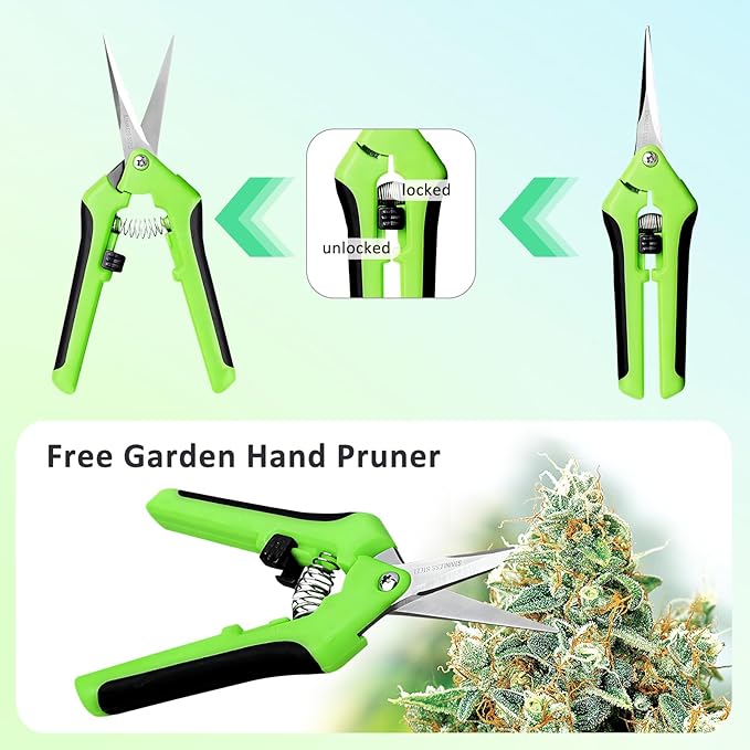 Growsun Herb Drying Rack 8 Layer 2ft Diameter Plant Hanging Mesh Dry Net w/Green Zipper, Free Garden Pruning Shears