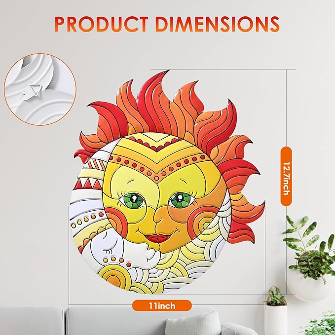 Metal Sun Wall Art Decor,13inches Sun Wall Art Hanging Decoration for Indoor and Outdoor for Room Garden Porch Fence Balcony Patio Decor