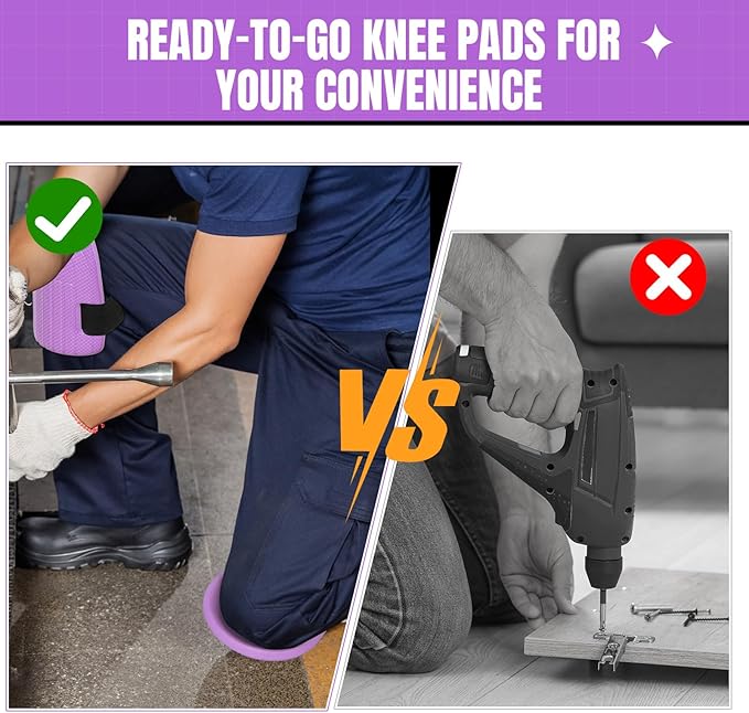 Gardening Knee Pads for Women and Men Lightweight Waterproof Foam Knee Pads for Gardening and Housework with Adjustable Hook'n'Loop Straps(Purple)