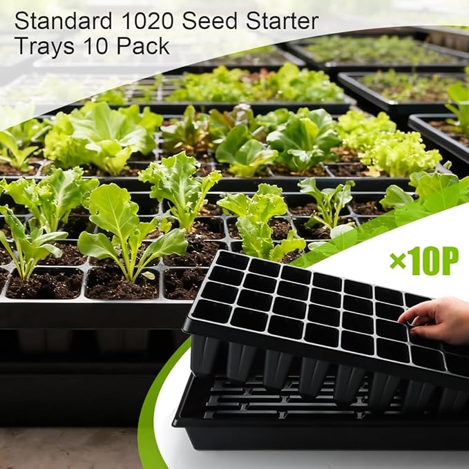 10 Pack 1020 Seed Starter Trays and 10 Pcs 40 Cell Plug Trays, Thick Durable Seedling Plastic Nursery Tray for TD542 1020 Tray Germination (10 Sets)