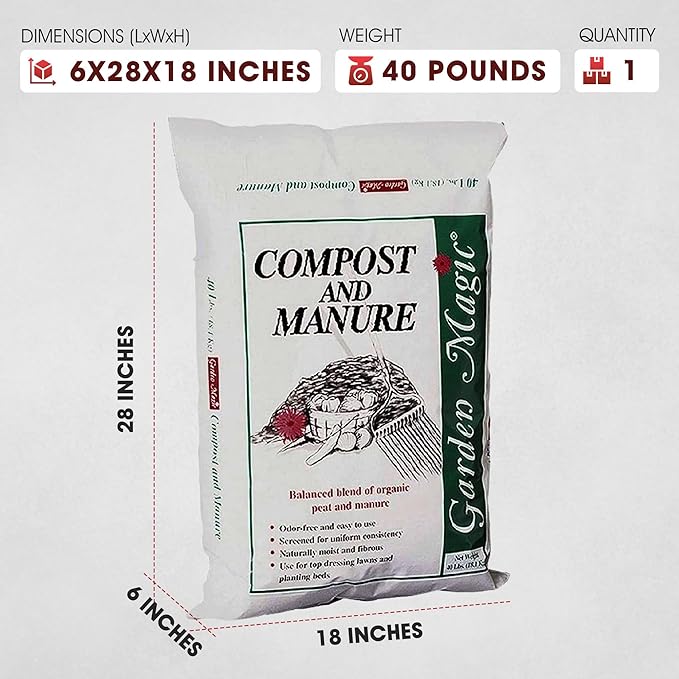 Michigan Peat 40 Pound Garden Magic Compost and Manure with Odor Free Blend and Naturally Moist and Fibrous for Lawn and Garden, 60 Pack