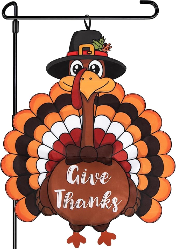 Thanksgiving Garden Flag Outdoor Decorations for Outside Double-Sided Printed, Large Fall Turkey Winter Autumn Yard Flags House Banner Yard Sign Seasonal Decoration