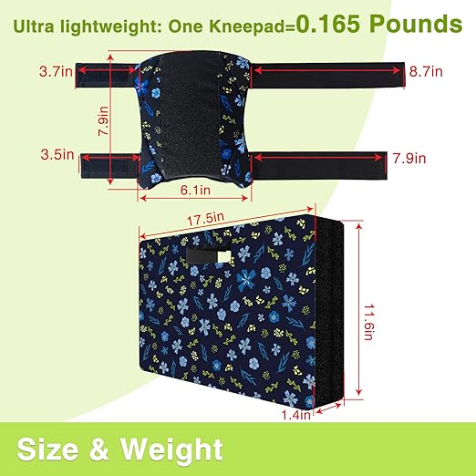Garden Kneeling Pad and Knee Pads for Women, Lightweight Waterproof KneePads for Gardening, Anti Slip Leather Foam Padding Knee Protector for Flooring and Carpet Cleaning, House work, Gardening Maintain, Blue Flower