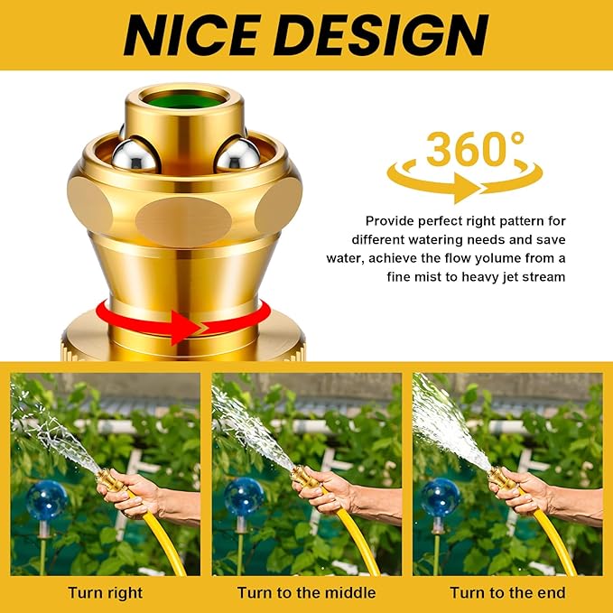 Hotop Big Shot Nozzle Power Brass Hose Nozzle Adjustable Twist Sprayer for Garden (6, 3/4inch)