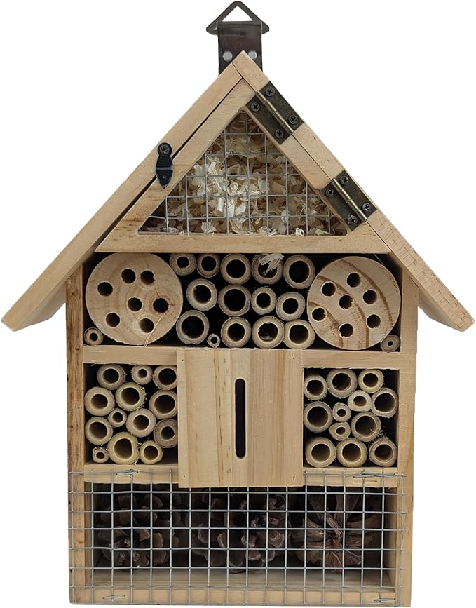 Niteangel Natural Wooden Hanging Bee House for Gardens | Natural Wooden Butterfly Hotel for Bee, Butterfly, Ladybirds, Beneficial Insect Habitat, Bee Hotel Garden