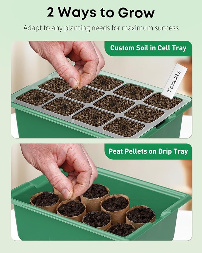 Pawfly 10 Pack Seed Starter Kit, 120 Cells, Seed Starter Trays with 4" Humidity Domes, Planting Tools & Labels, Indoor Seedling Starter Trays, Reusable Plant Germination Trays, Seed Starting Trays