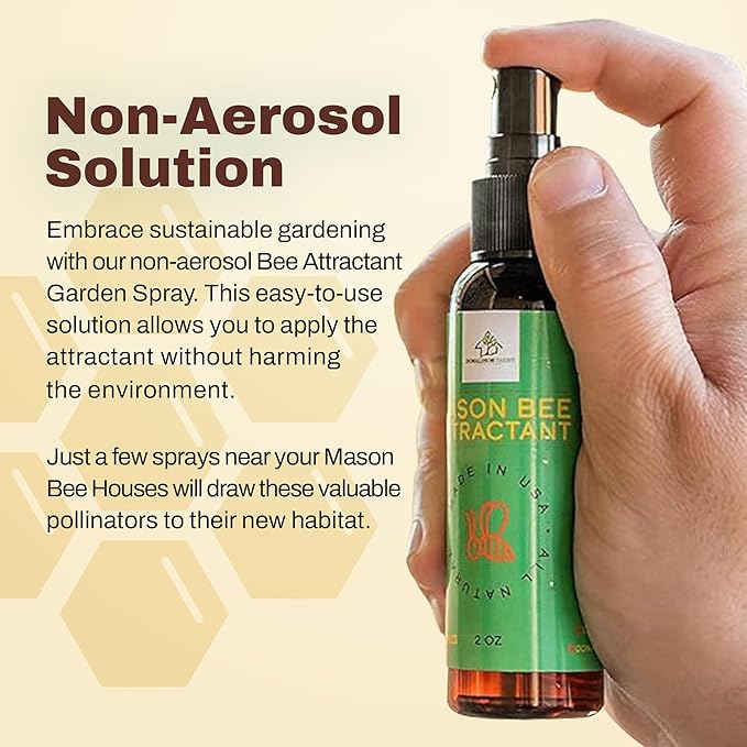 Mason Bee Attractant Spray – Made with Natural Lemongrass Oil to Lure Pollinating Bees, Easy to Use Garden Spray for Bee Houses, Nests, Flowering Plants & Fruit Trees – 2 oz
