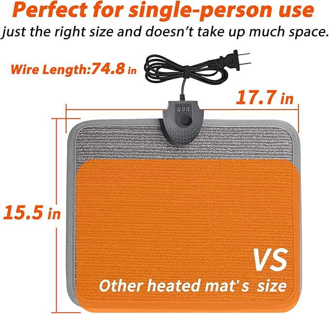 Heated Floor Mat Under Desk for Foot Warmer - Wider Electric Space Heaters 110V Adjustable Temperature Heating Pad - Carbon Crystal & Energy Saving Feet Warmers for Office,Home (Carpet Grain)