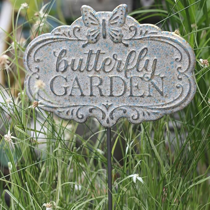 Chic Garden Decorative Butterfly Wall Signs Metal Yard Signs(Incl Stake and Chain)