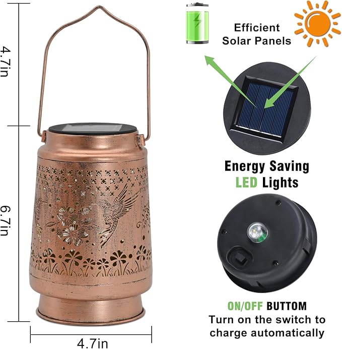 Hummingbird Solar Lanterns Outdoor Waterproof - Birthday Gifts for Women, Mom, Grandma, Mothers Day Gifts, Hanging Solar Lights for Yard, Patio, Porch, Garden Decor