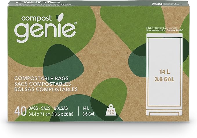 3.6 Gallon Compostable Bags, 40 Count, Sturdy for Food Waste, Compatible with Kitchen Compost Genie Bins, ASTM D6400 Certified