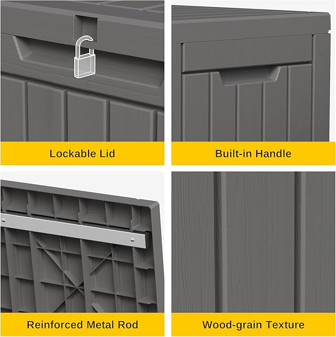 EAST OAK Outdoor Storage Box, 60 Gallon Deck Box Indoor and Outdoor Use, Waterproof Resin Storage Bin for Patio Cushions, Gardening Tools, Lockable, UV Resistant, Grey