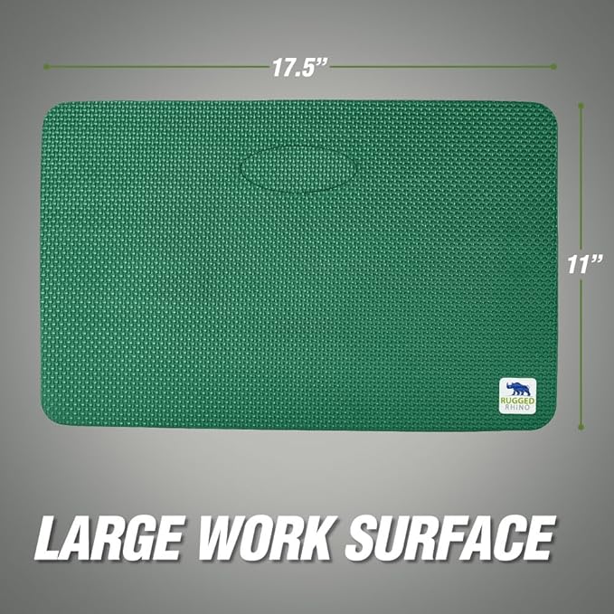 RUGGED RHINO Heavy Duty Patent Pending Kneeling Pad, Shock Absorbent Thick Knee Pads, Holds Up to 300 lbs, Protect Knees from Hard Concrete Surfaces, For Mechanics, Yard Gardening, Gym, Pine Green