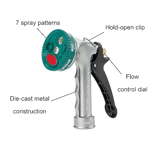Gilmour Medium Duty Garden Hose Nozzle with 7 Pre-Set Spray Patterns, Water Hose Nozzle for Watering Garden or Lawn