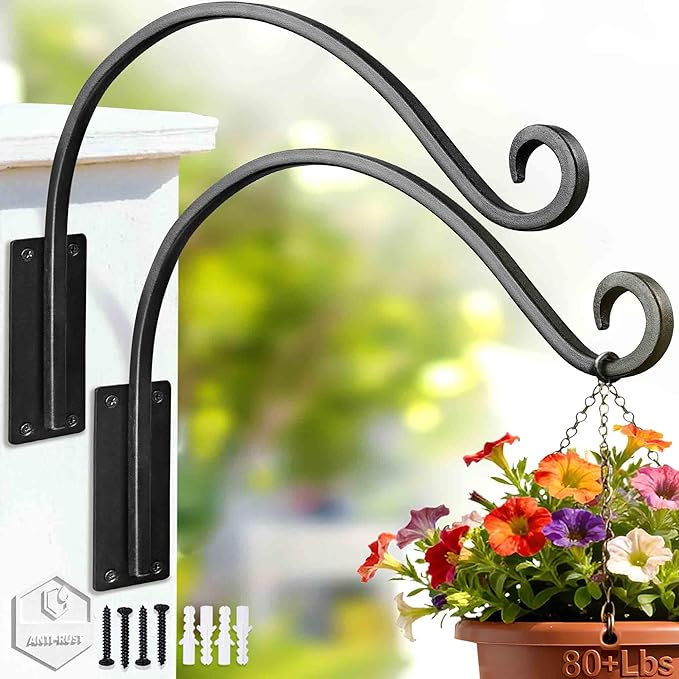 AJART Hanging Plant Hanger Outdoor: 2 Pieces Bird Feeder Wall Hooks - 16-Inch Heavy-Duty Plant Bracket Hook for Hanging Flower Baskets