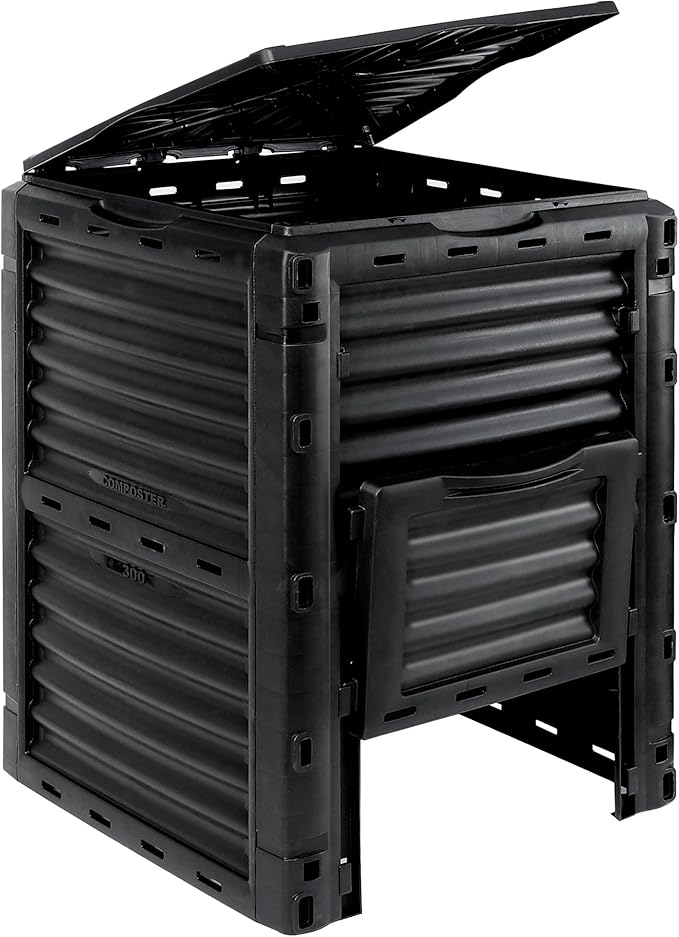 LEMY Garden Compost Bin, 80 Gallon Outdoor Composter Composting Box for Fast Creation of Fertile Soil, Large Capacity, Black