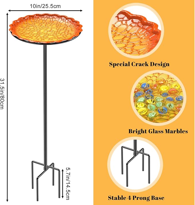 Bee Butterflies Watering Station, Standing Bee Feeder with Glass Marbles for Outside, Bee Bath Feeder with Metal Stakes Butterfly Puddler Garden Yard Déco (Yellow)