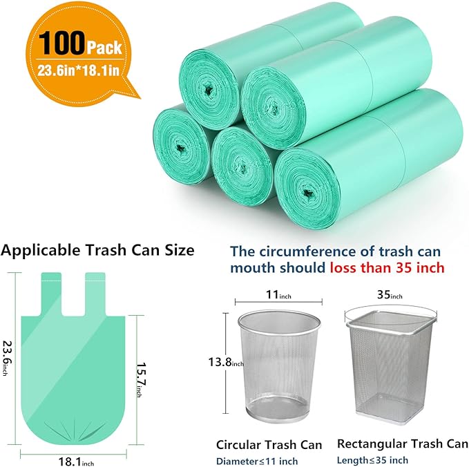 AYOTEE Small Trash Bags with Handles,100 Counts Small Biodegradable Trash Bags 4 Gallon Garbage Bag, Unscented Strong Mini Compostable Bag 15 Liter Waste Basket Liners for Bathroom Kitchen Home