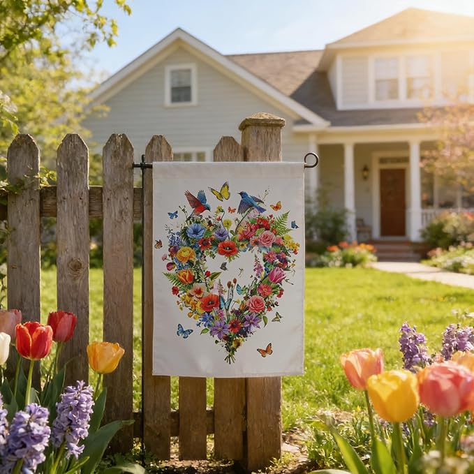 Spring Garden Flags Decor,12x18 Inch Vertical Double Sided Yard Spring Flag Decorations Outdoor Anniversary Front House Lawn Outside Hummingbird Decors Garden Flag