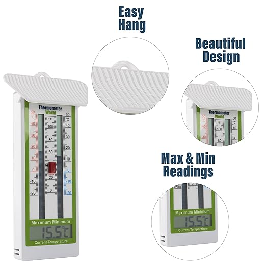 Digital Max Min Thermometer Classic Design - Wall Mounted Temperature Monitor for Garden, Greenhouse or Home