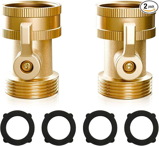 2 Pack Water Hose Shut Off Valve, Heavy Duty 3/4 Inch Solid Brass Garden Hose Shut Off Valve with 2 Extra Rubber Washers