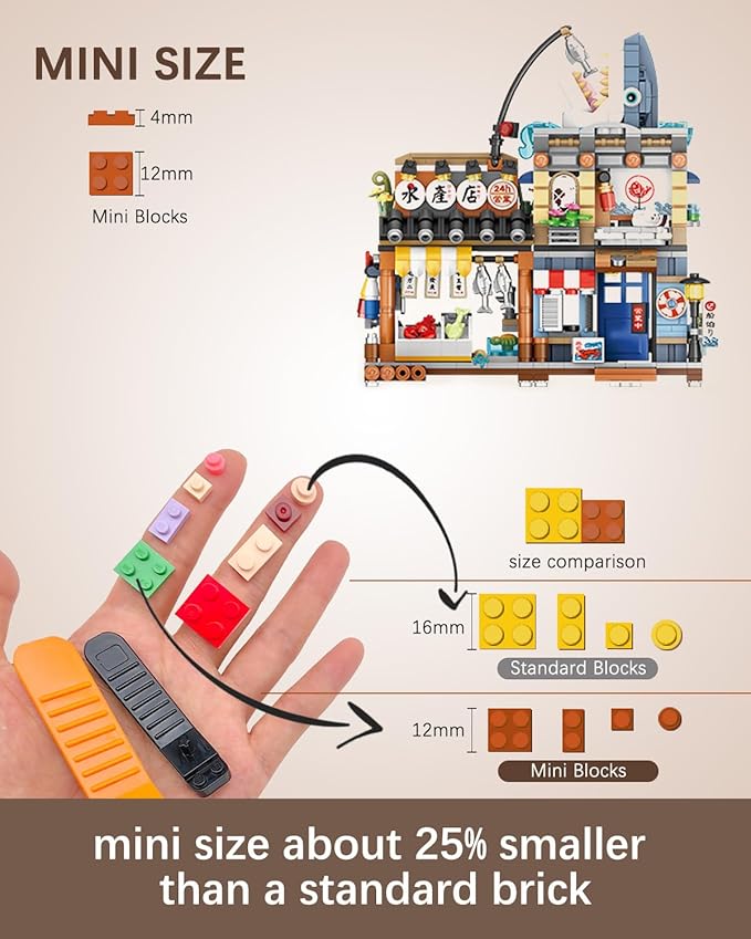 Japanese City Street View Seafood Store Mini Building Blocks Set 790 pcs, Aquatic Products Shop MOC Creative House, Simulation Architecture Toy, Gifts Idea for Kids Adults (1231)