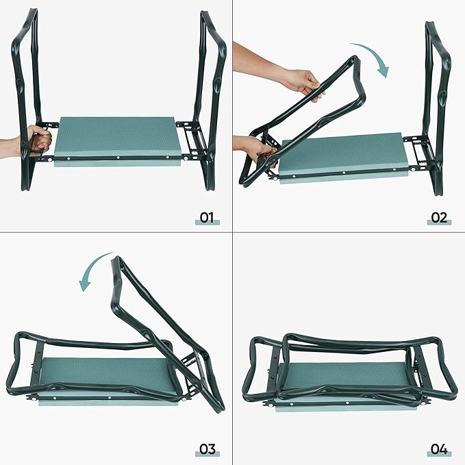 LEMY 2 in 1 Garden Kneeler and Seat - Portable Heavy Duty Folding Garden Stool for Women Men Seniors, w/EVA Foam Kneeling Pad, Removable Tools Pouches, Steel Frame,No Assembly