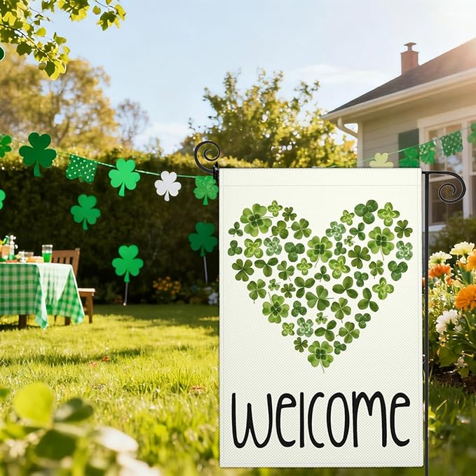 Happy St Patricks Day Garden Flag St Patrick's Day Yard Sign Garden Flags for Outside 12x18 Double Sided Shamrock Lucky Irish Blessing Signs Outdoor Decorations