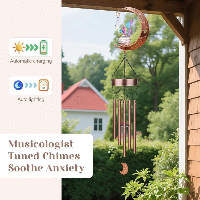 JYPS Fairy Solar Wind Chimes, 40-Inch Large Waterproof Windchimes for Outside with Glowing Crackle Glass Ball, Garden Patio Yard Decor Christmas Day Birthday Unique Gifts for Women Mom Grandma Wife