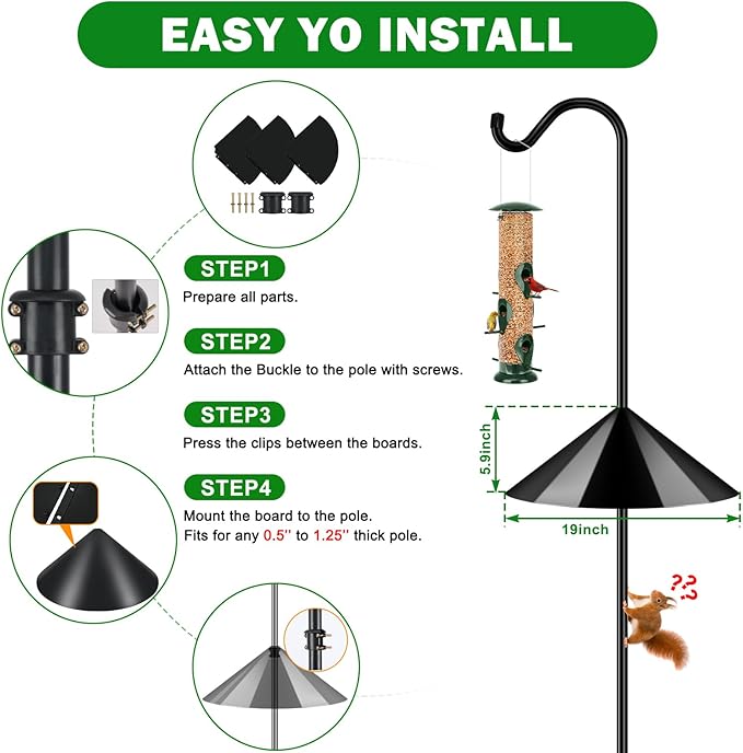 FEED GARDEN 92’’ Bird Feeder Pole Squirrel Proof, Adjustable Shepherds Hooks for Outdoor with 7 Prongs Base, Heavy Duty Shepherd Hook with Squirrel Baffles, Pole for Bird Feeder, Plant Baskets,1 Pack