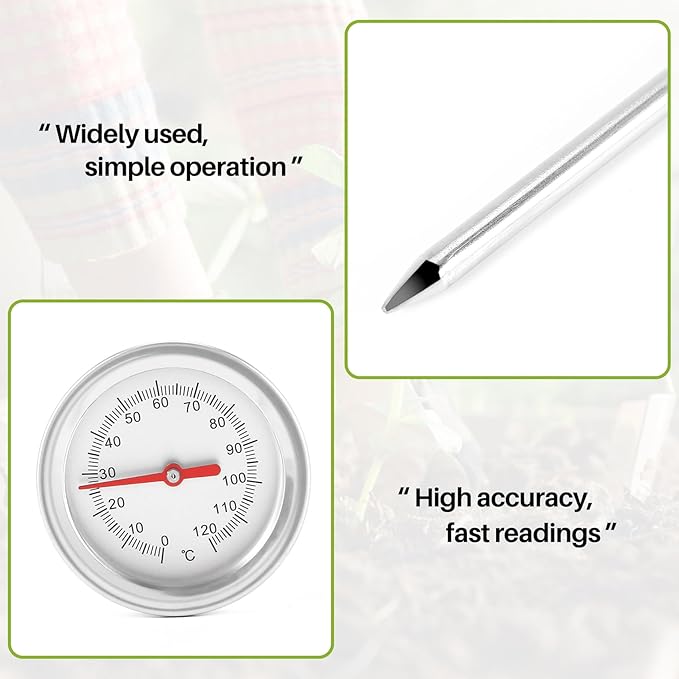 Compost Soil Thermometer 20 Inch 50 Cm Length Premium Food Grade Stainless Steel Measuring Probe Detector