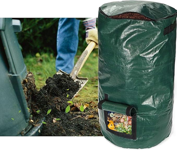 34 Gallon Compost Bin Bags-Outdoor Garden Compost Bin Bags Garden Yard Grow Bags (Green 1 Piece)