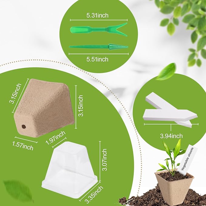 36 Pcs 3in Square Peat Nursery Pots, Biodegradable Herb Seed Nursery Pot Kits, Seedling Pots, Outdoor Garden Sprouting Peat Pots with 36 Plant Tags