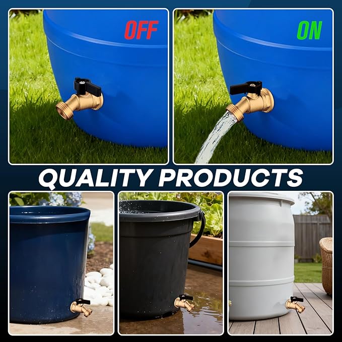 Rain Barrel Spigot Kit 3/4" GHT Lead-Free Brass Water Barrel Spigot,Leakproof Garden Hose Connector Bulkhead Fitting with Drain Valve for Buckets and Rain Barrels DIY Kit